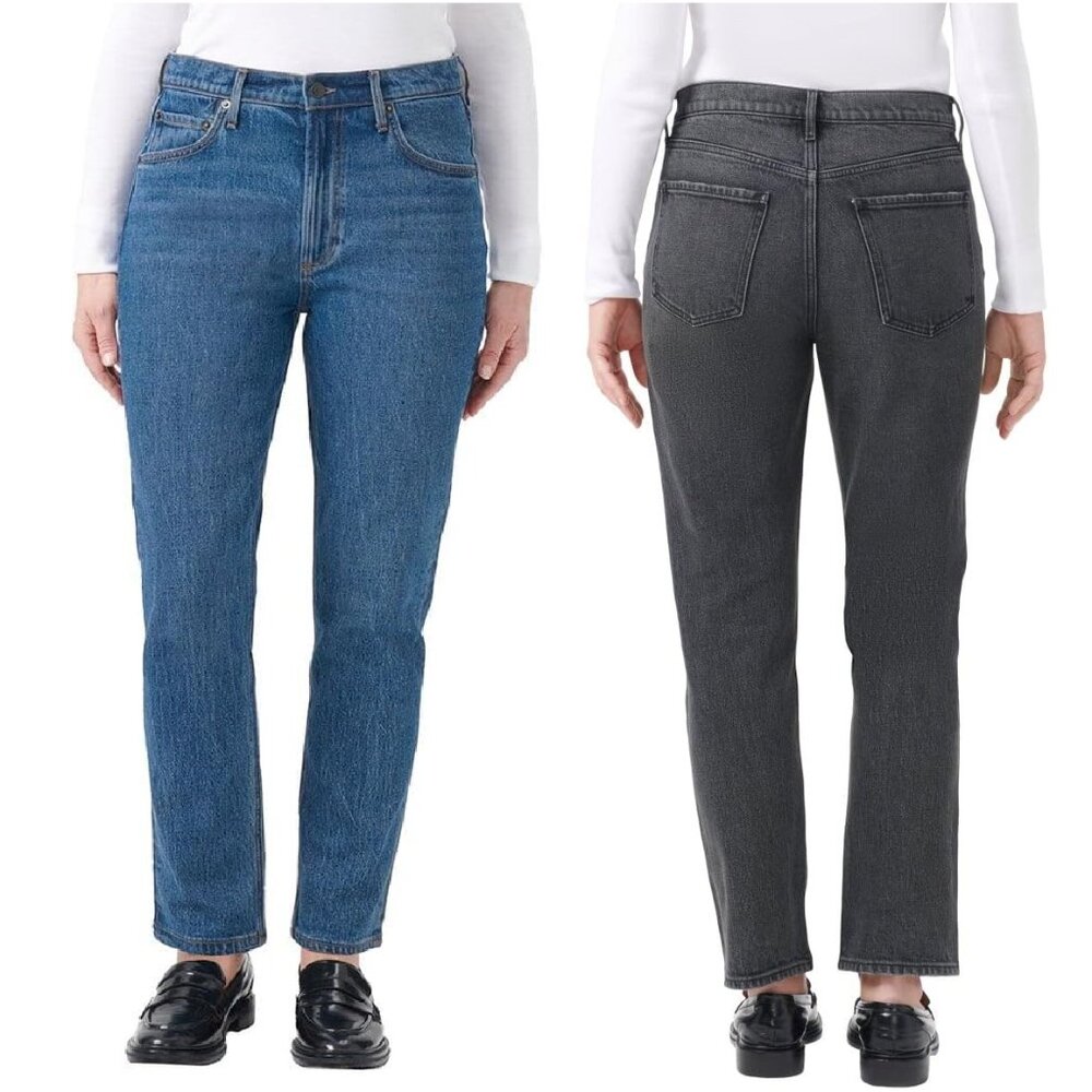 NWT Kirkland Signature Women High Rise Straight Jean Blue/Blk Sz 2-18 $60 AA375